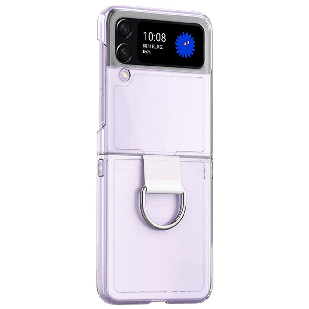 For Samsung Galaxy Z Flip4 5G Anti-scratch Phone Case with Ring Holder Clear PVC + PC + Metal Mobile Phone Back Cover