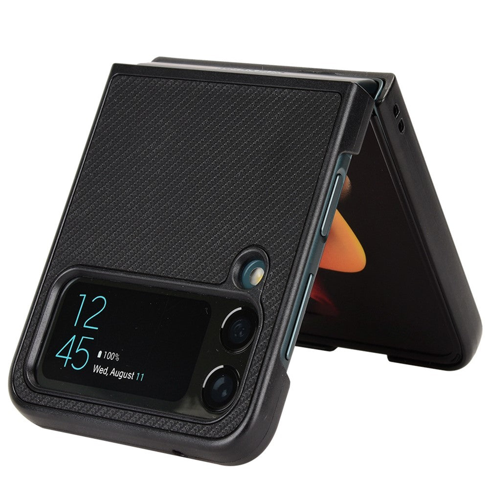 For Samsung Galaxy Z Flip4 5G Anti-scratch Phone Cover Carbon Fiber Texture PU Leather Coated PC Cell Phone Case