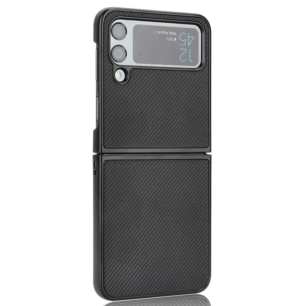 For Samsung Galaxy Z Flip4 5G Anti-scratch Phone Cover Carbon Fiber Texture PU Leather Coated PC Cell Phone Case