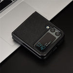 For Samsung Galaxy Z Flip4 5G Anti-scratch Phone Cover Carbon Fiber Texture PU Leather Coated PC Cell Phone Case