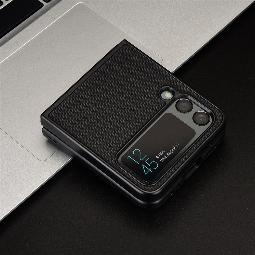 For Samsung Galaxy Z Flip4 5G Anti-scratch Phone Cover Carbon Fiber Texture PU Leather Coated PC Cell Phone Case