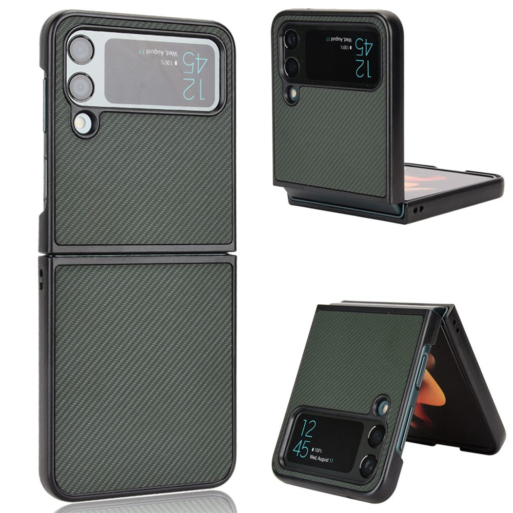 For Samsung Galaxy Z Flip4 5G Anti-scratch Phone Cover Carbon Fiber Texture PU Leather Coated PC Cell Phone Case