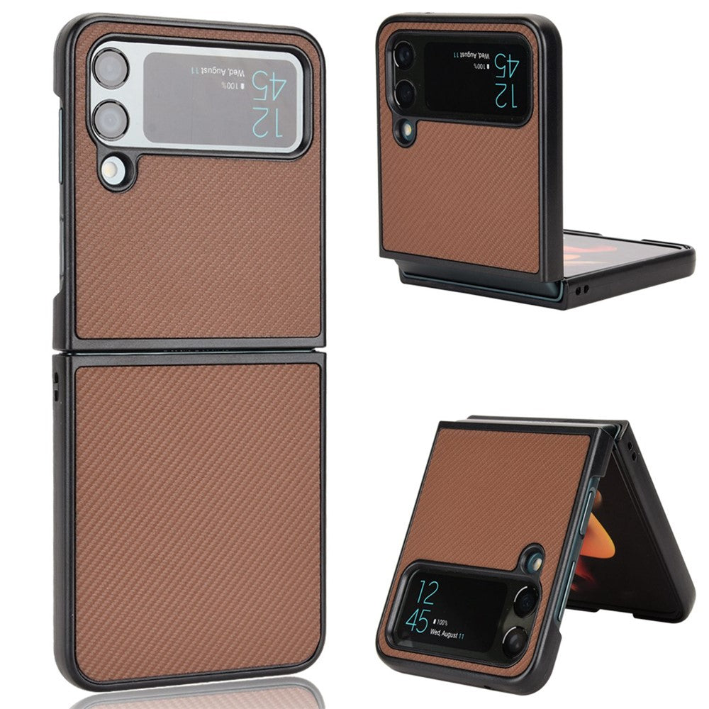 For Samsung Galaxy Z Flip4 5G Anti-scratch Phone Cover Carbon Fiber Texture PU Leather Coated PC Cell Phone Case