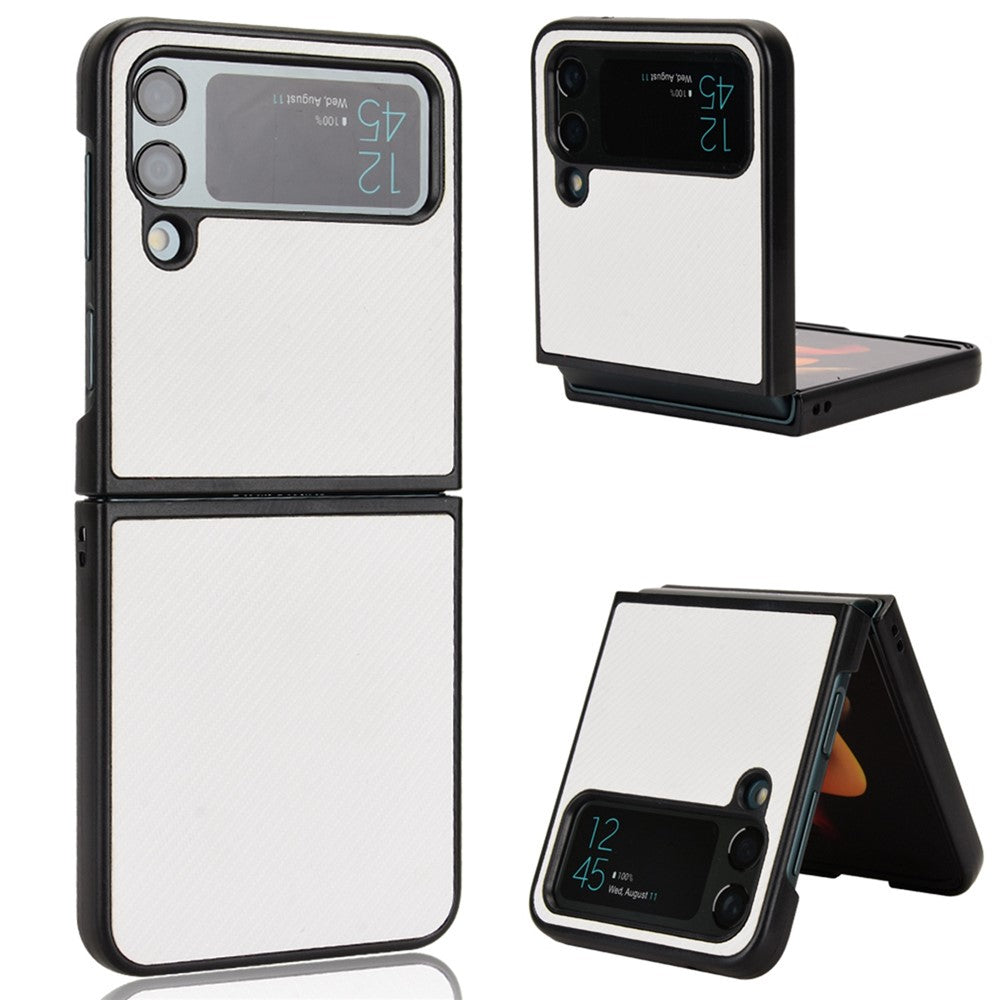 For Samsung Galaxy Z Flip4 5G Anti-scratch Phone Cover Carbon Fiber Texture PU Leather Coated PC Cell Phone Case