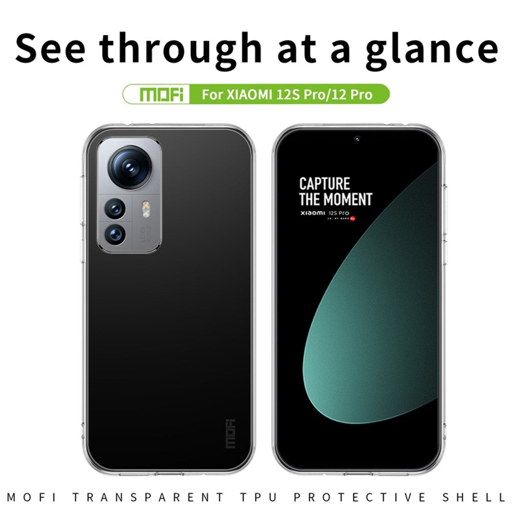 MOFI För Xiaomi 12 Pro 5G / 12 Pro (Dimensity) 5G / 12S Pro 5G Transparent TPU-skal Fallsäkert bakstycke
