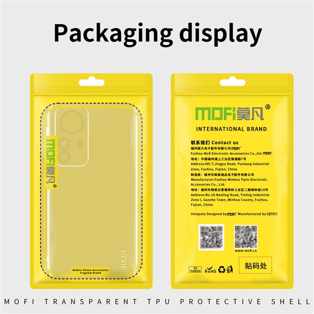 MOFI För Xiaomi 12 Pro 5G / 12 Pro (Dimensity) 5G / 12S Pro 5G Transparent TPU-skal Fallsäkert bakstycke
