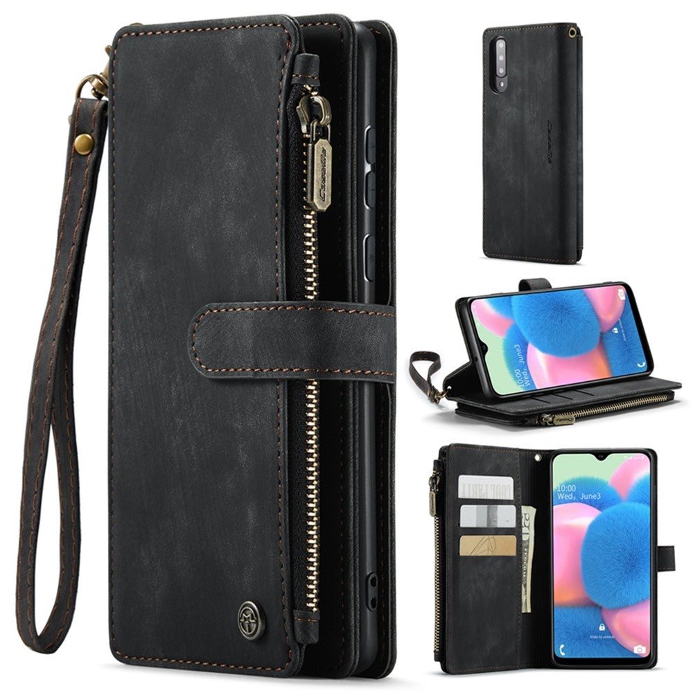 For Samsung Galaxy A30s / A50s / A50 Phone Cases with Strap CASEME C30 Zipper Multiple Card Holder PU Leather Cover