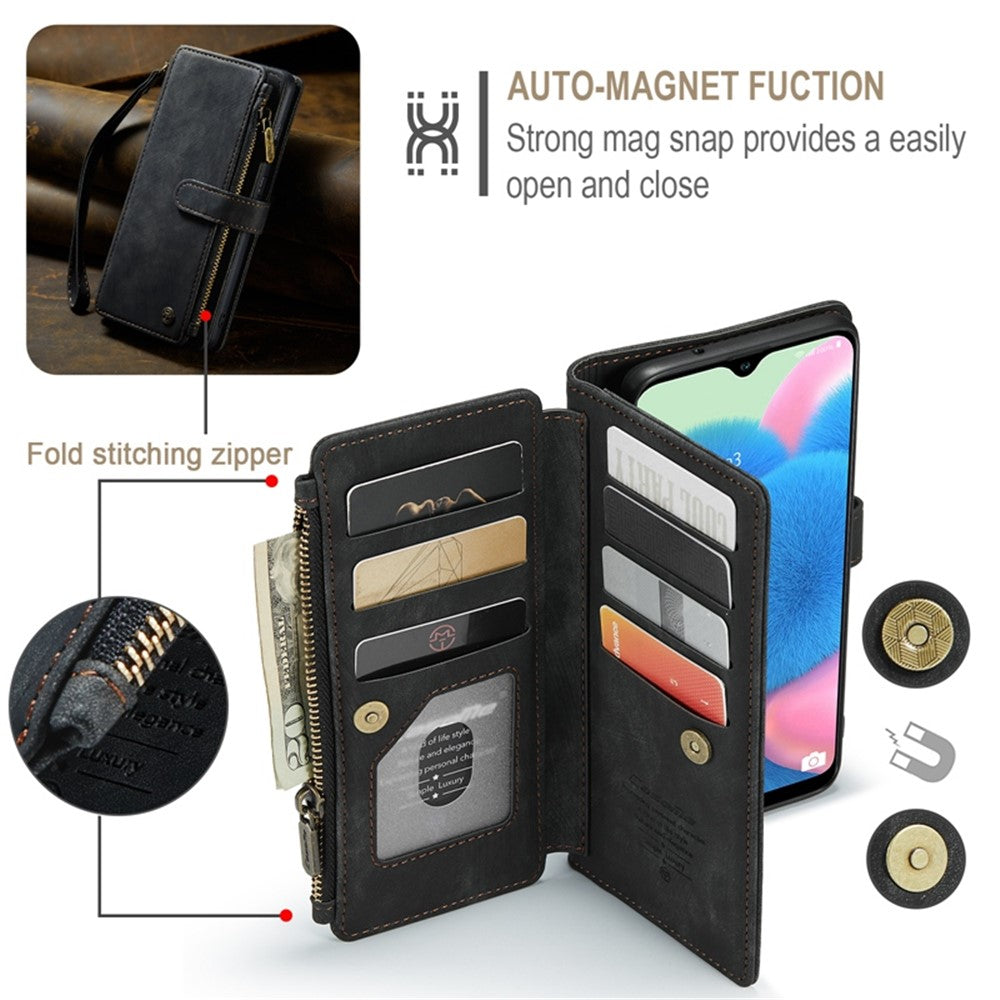 Til Samsung Galaxy A30s / A50s / A50 Telefonetuier med Rem CASEME C30 Lynlås Flere Kortrum PU Læder Cover