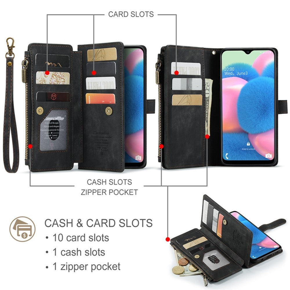 Til Samsung Galaxy A30s / A50s / A50 Telefonetuier med Rem CASEME C30 Lynlås Flere Kortrum PU Læder Cover