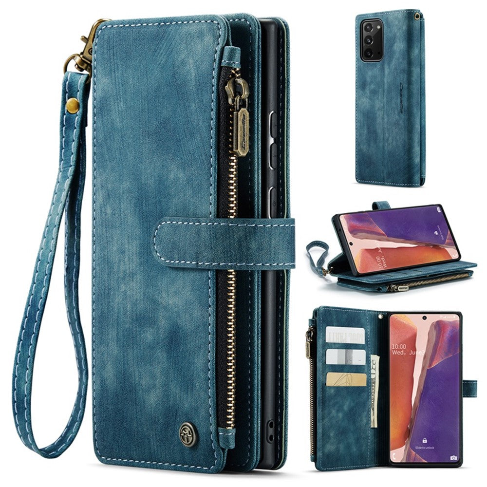 For Samsung Galaxy Note20 5G / 4G Phone Cases with Strap CASEME C30 Zipper Multiple Card Holder PU Leather Cover