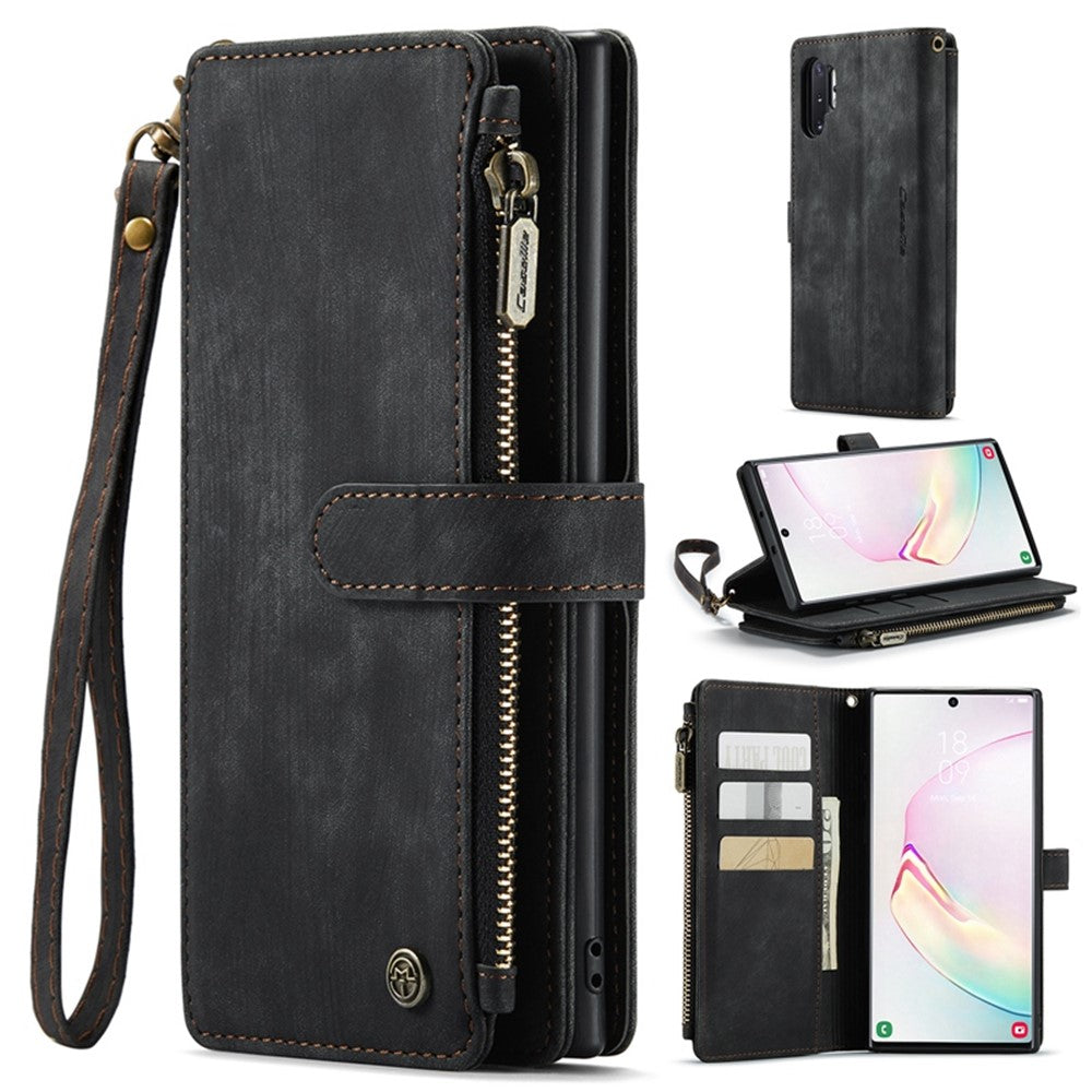 For Samsung Galaxy Note 10 Plus 5G / 4G Phone Cases with Strap CASEME C30 Zipper Multiple Card Holder PU Leather Cover