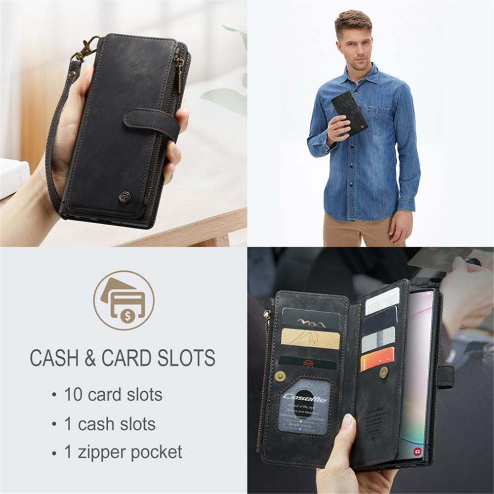 For Samsung Galaxy Note 10 Plus 5G / 4G Phone Cases with Strap CASEME C30 Zipper Multiple Card Holder PU Leather Cover