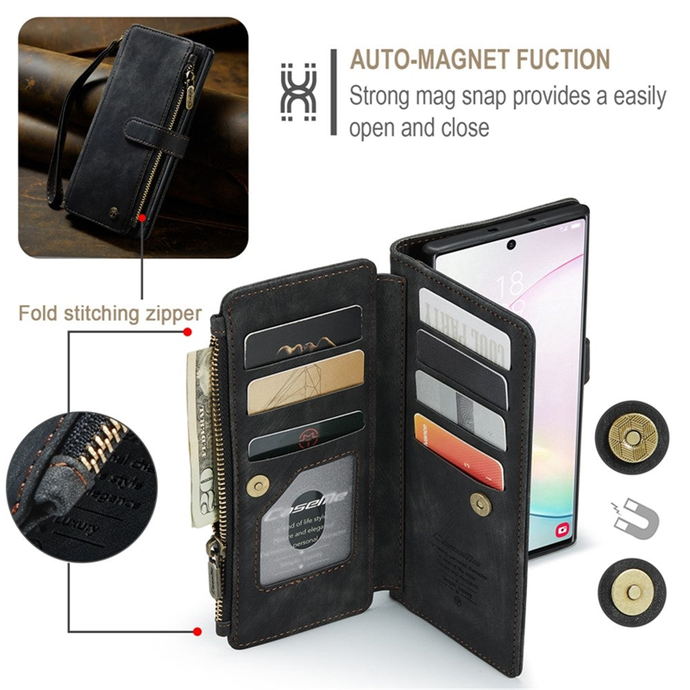 For Samsung Galaxy Note 10 Plus 5G / 4G Phone Cases with Strap CASEME C30 Zipper Multiple Card Holder PU Leather Cover