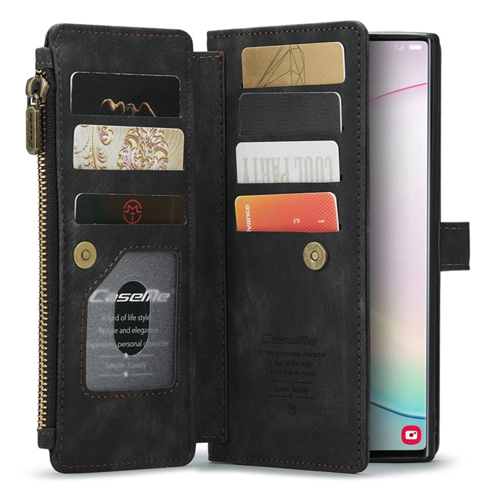 For Samsung Galaxy Note 10 Plus 5G / 4G Phone Cases with Strap CASEME C30 Zipper Multiple Card Holder PU Leather Cover