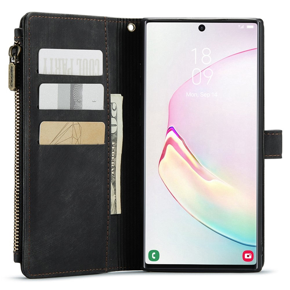 For Samsung Galaxy Note 10 Plus 5G / 4G Phone Cases with Strap CASEME C30 Zipper Multiple Card Holder PU Leather Cover