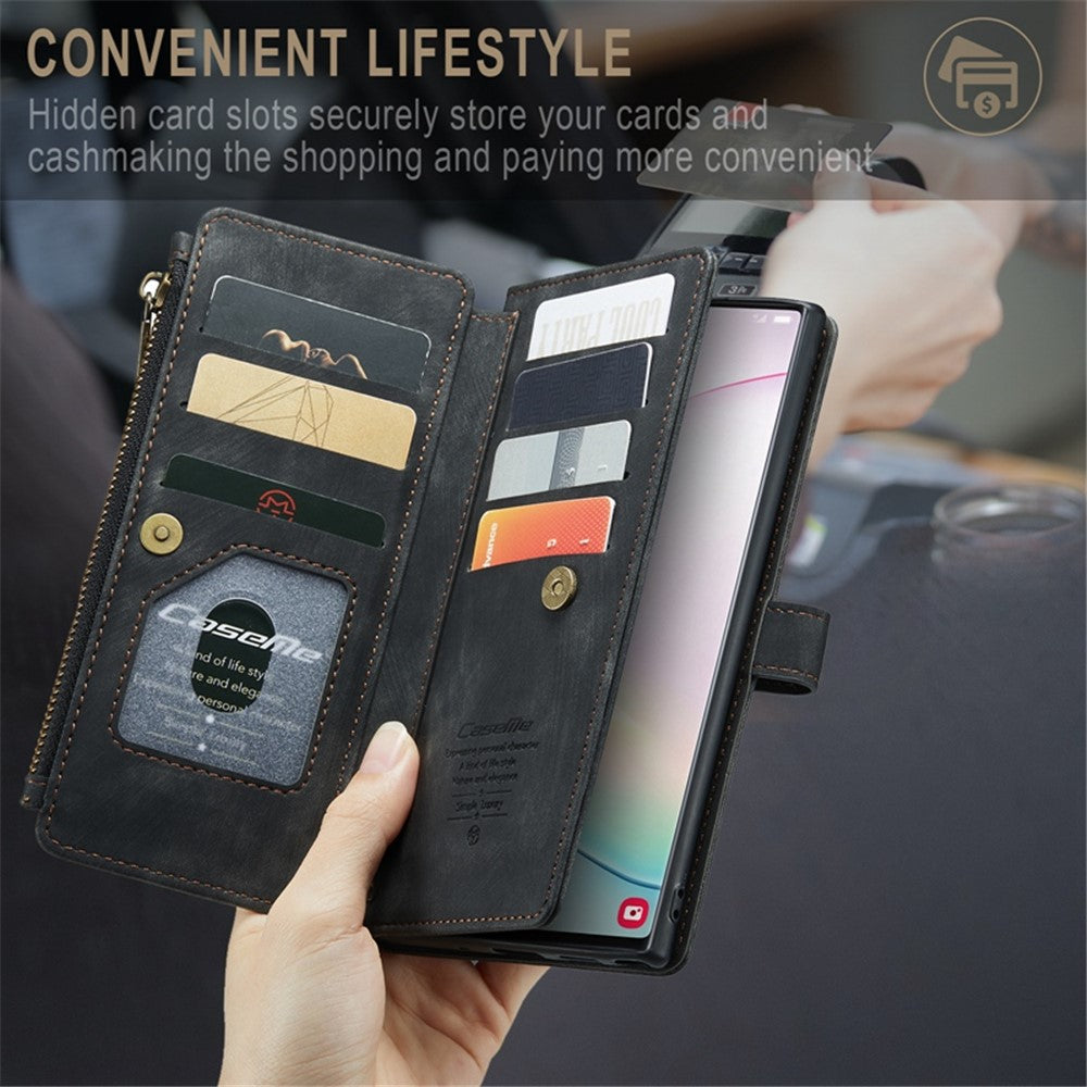For Samsung Galaxy Note 10 Plus 5G / 4G Phone Cases with Strap CASEME C30 Zipper Multiple Card Holder PU Leather Cover