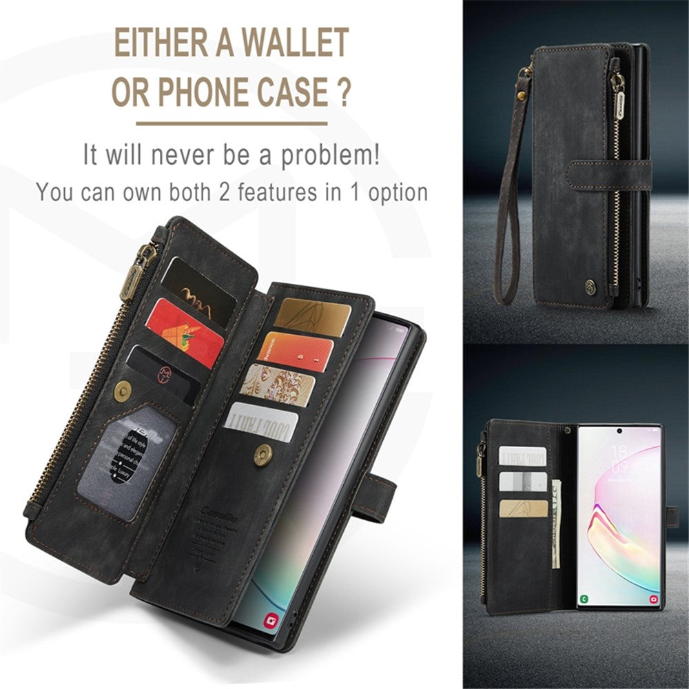 For Samsung Galaxy Note 10 Plus 5G / 4G Phone Cases with Strap CASEME C30 Zipper Multiple Card Holder PU Leather Cover