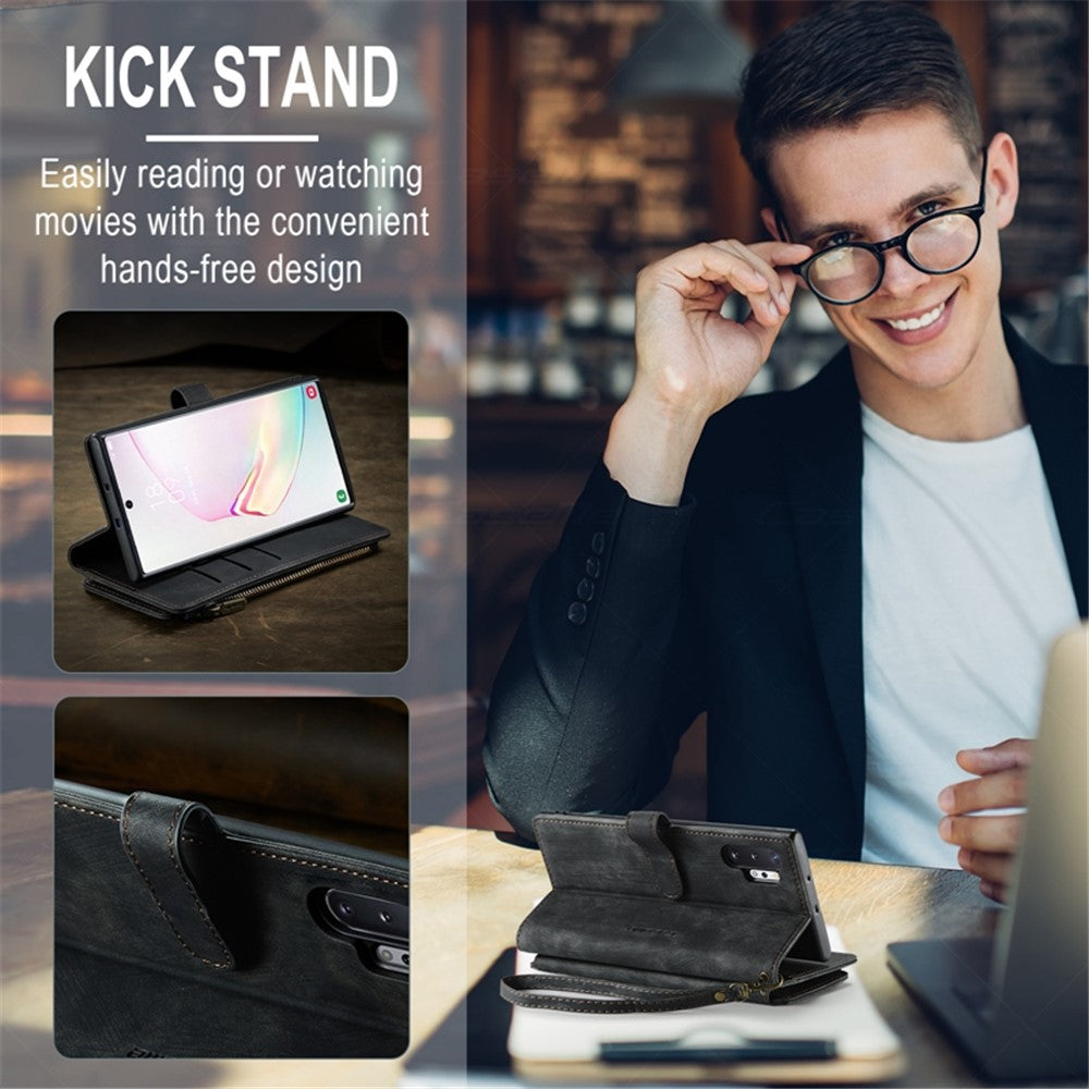For Samsung Galaxy Note 10 Plus 5G / 4G Phone Cases with Strap CASEME C30 Zipper Multiple Card Holder PU Leather Cover