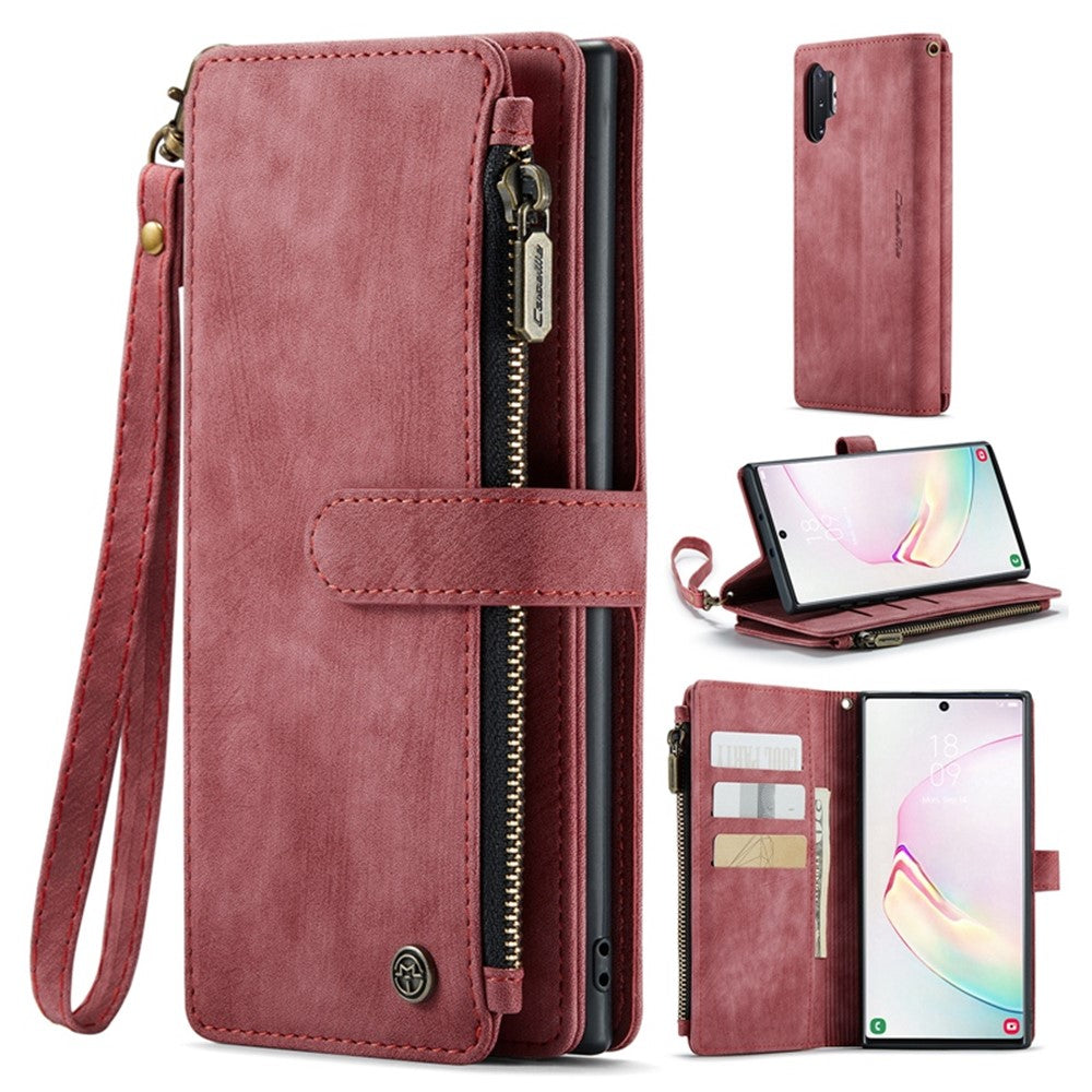 For Samsung Galaxy Note 10 Plus 5G / 4G Phone Cases with Strap CASEME C30 Zipper Multiple Card Holder PU Leather Cover