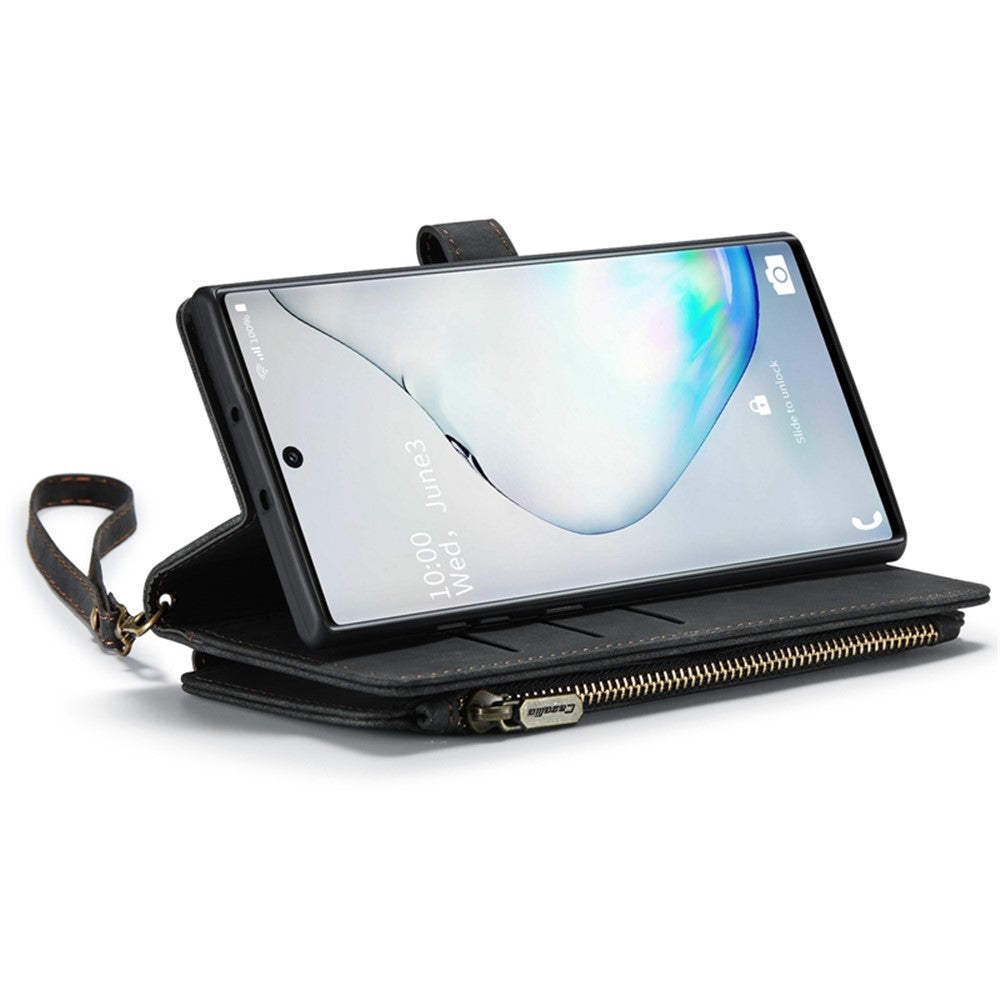 Samsung Galaxy Note 10 5G / 4G mobilskal med Rem CASEME C30 Dragkedja Flera Korthållare PU Läderfodral