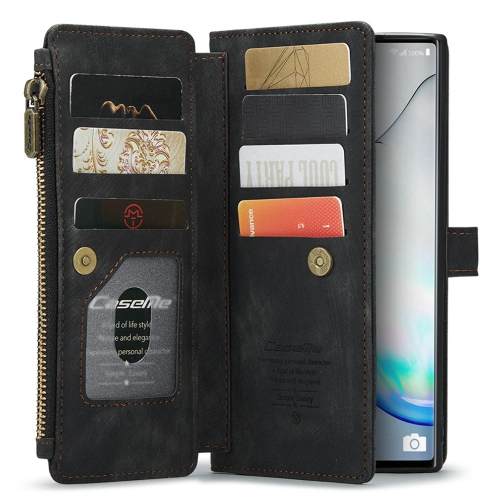For Samsung Galaxy Note 10 5G / 4G Phone Cases with Strap CASEME C30 Zipper Multiple Card Holder PU Leather Cover
