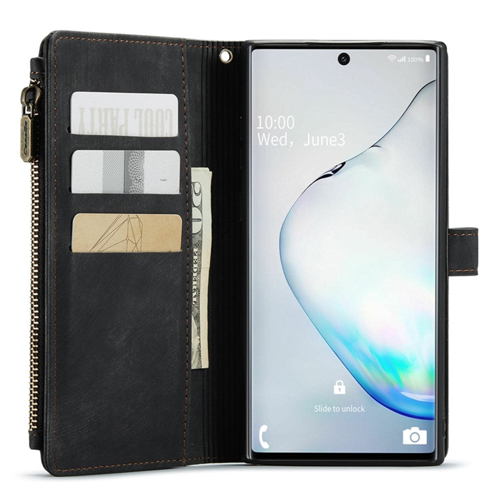 Samsung Galaxy Note 10 5G / 4G mobilskal med Rem CASEME C30 Dragkedja Flera Korthållare PU Läderfodral
