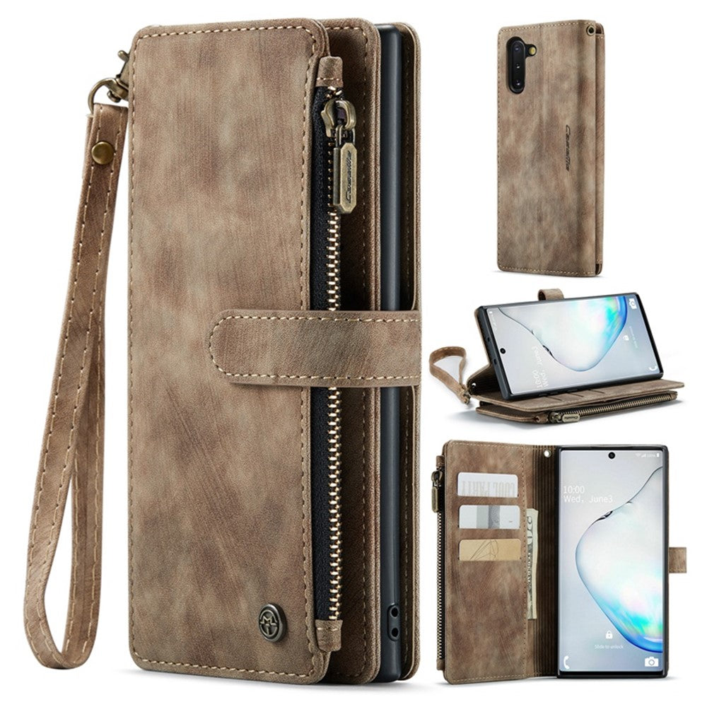 Samsung Galaxy Note 10 5G / 4G mobilskal med Rem CASEME C30 Dragkedja Flera Korthållare PU Läderfodral