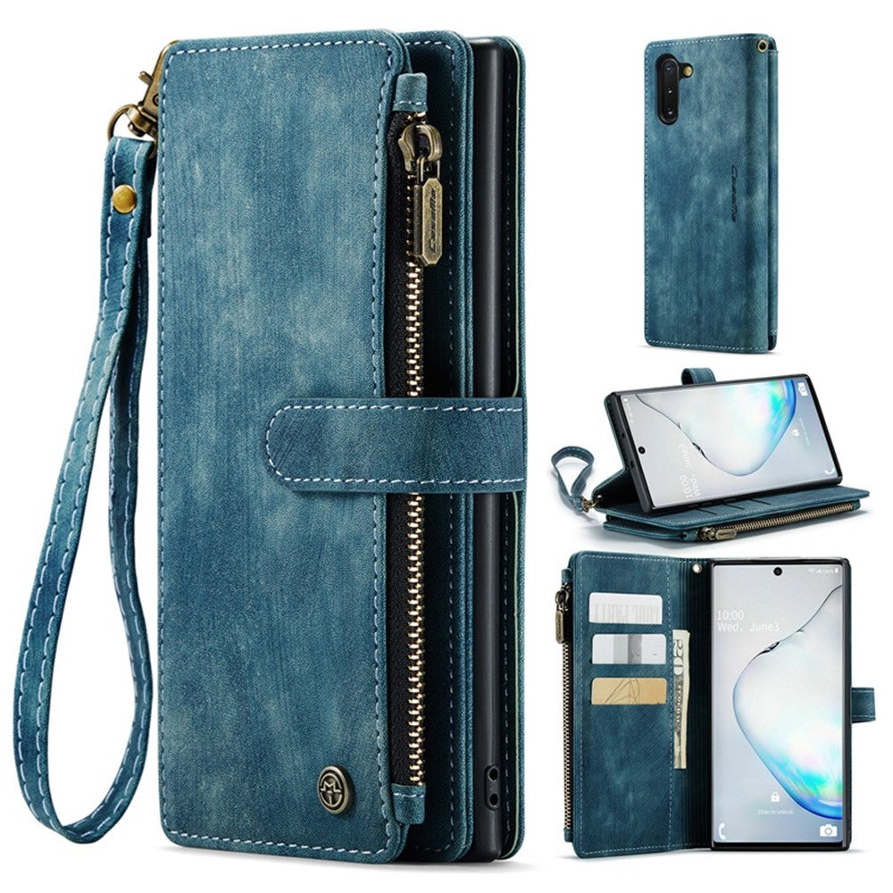 Samsung Galaxy Note 10 5G / 4G mobilskal med Rem CASEME C30 Dragkedja Flera Korthållare PU Läderfodral
