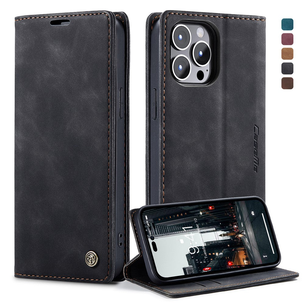 CASEME 013 Series Flip Wallet Case for iPhone 14 Pro Max 6.7 inch, Magnetic Auto-absorbed Stand Drop-proof PU Leather Phone Cover