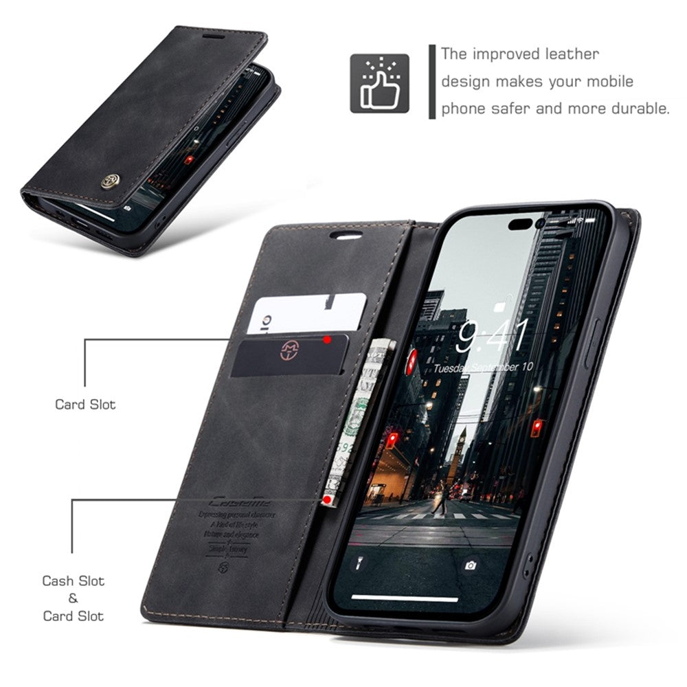 CASEME 013 Series Flip Wallet Case for iPhone 14 Pro Max 6.7 inch, Magnetic Auto-absorbed Stand Drop-proof PU Leather Phone Cover