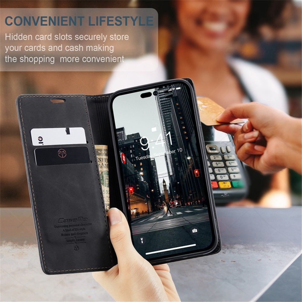 CASEME 013 Series Flip Wallet Case for iPhone 14 Pro Max 6.7 inch, Magnetic Auto-absorbed Stand Drop-proof PU Leather Phone Cover