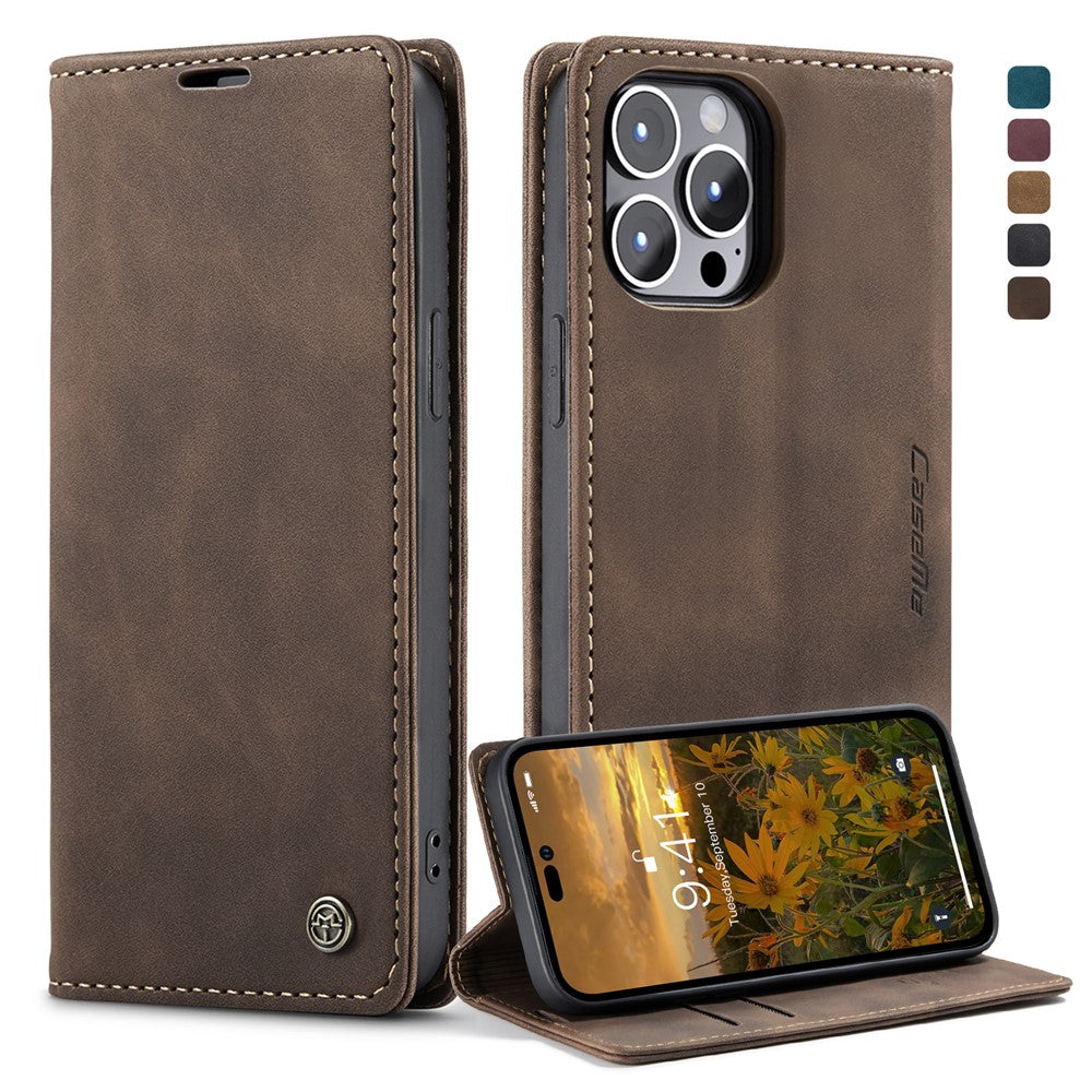 CASEME 013 Series Flip Wallet Case for iPhone 14 Pro Max 6.7 inch, Magnetic Auto-absorbed Stand Drop-proof PU Leather Phone Cover