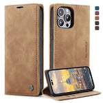 CASEME 013 Series Flip Wallet Case for iPhone 14 Pro Max 6.7 inch, Magnetic Auto-absorbed Stand Drop-proof PU Leather Phone Cover