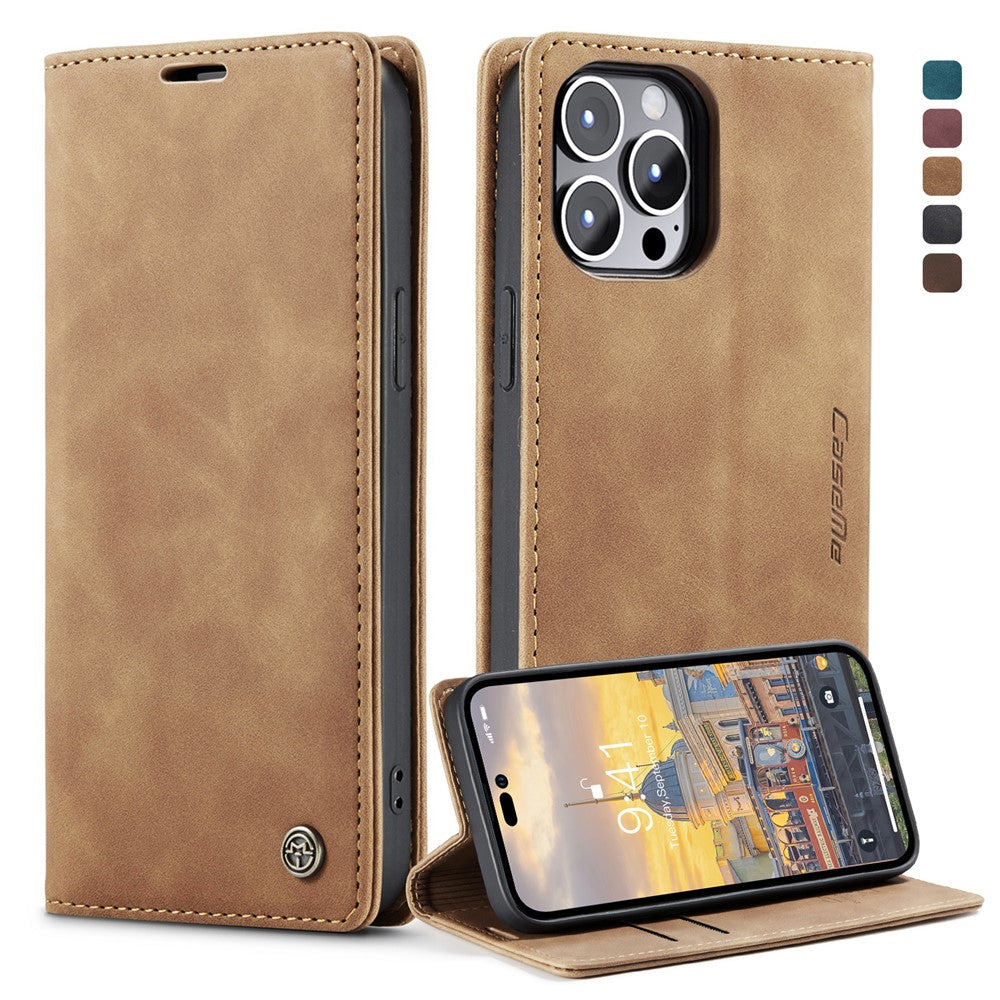 CASEME 013 Series Flip Wallet Case for iPhone 14 Pro Max 6.7 inch, Magnetic Auto-absorbed Stand Drop-proof PU Leather Phone Cover