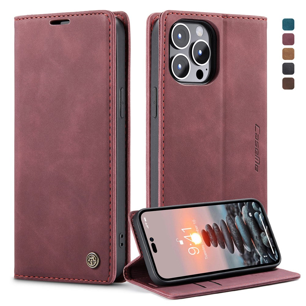 CASEME 013 Series Flip Wallet Case for iPhone 14 Pro Max 6.7 inch, Magnetic Auto-absorbed Stand Drop-proof PU Leather Phone Cover
