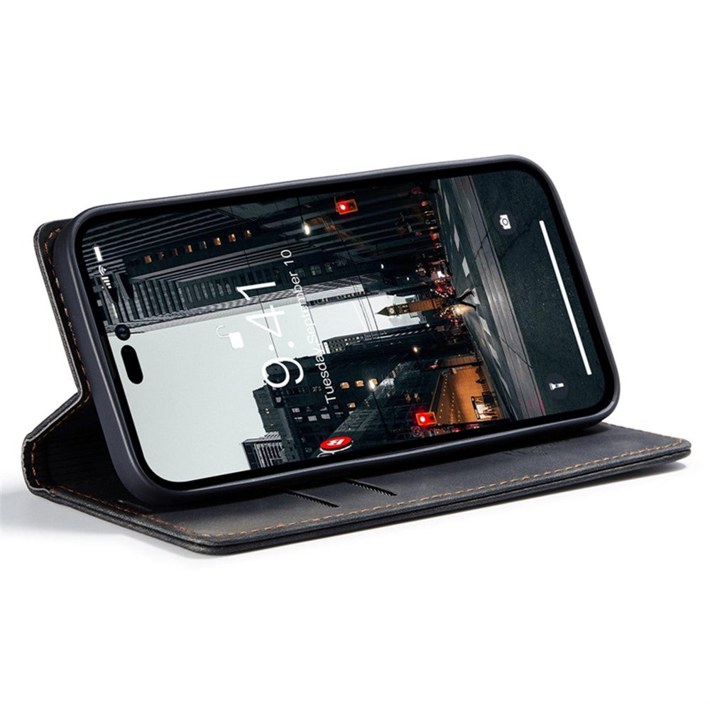 CASEME 013 Series for iPhone 14 Pro 6.1 inch Anti-fall PU Leather Wallet Case Magnetic Auto-absorbed Stand Anti-scratch Phone Cover