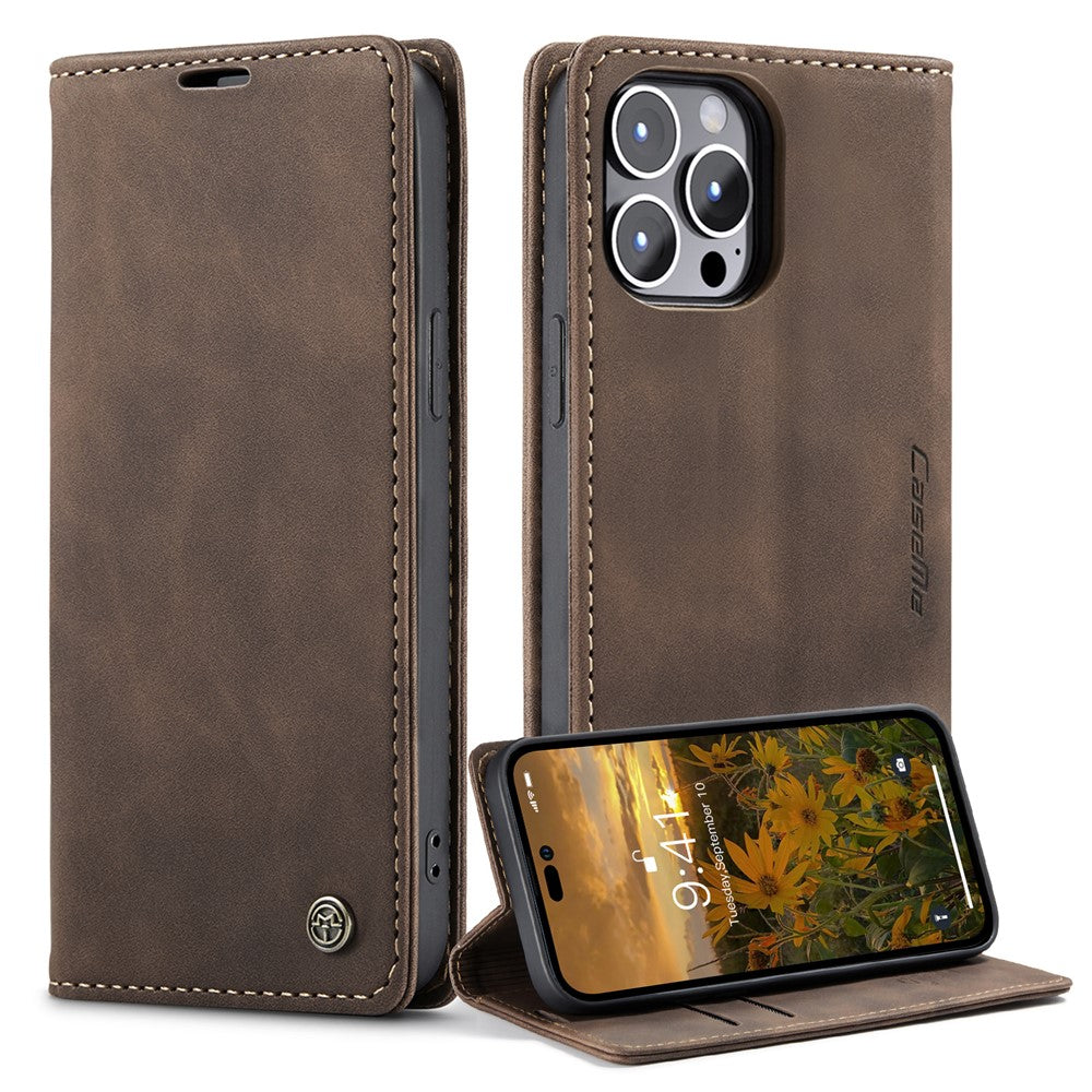 CASEME 013 Series for iPhone 14 Pro 6.1 inch Anti-fall PU Leather Wallet Case Magnetic Auto-absorbed Stand Anti-scratch Phone Cover