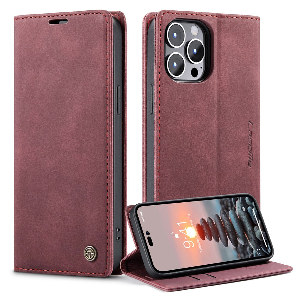 CASEME 013 Series for iPhone 14 Pro 6.1 inch Anti-fall PU Leather Wallet Case Magnetic Auto-absorbed Stand Anti-scratch Phone Cover