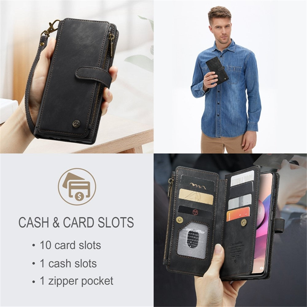 For Xiaomi Poco M5s 4G / Redmi Note 10 4G / Redmi Note 10S 4G Phone Cases with Strap CASEME C30 Zipper Multiple Card Holder PU Leather Cover