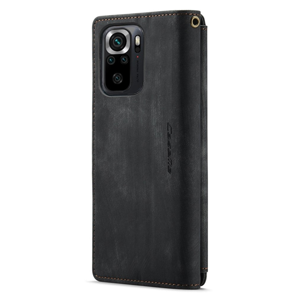 For Xiaomi Poco M5s 4G / Redmi Note 10 4G / Redmi Note 10S 4G Phone Cases with Strap CASEME C30 Zipper Multiple Card Holder PU Leather Cover