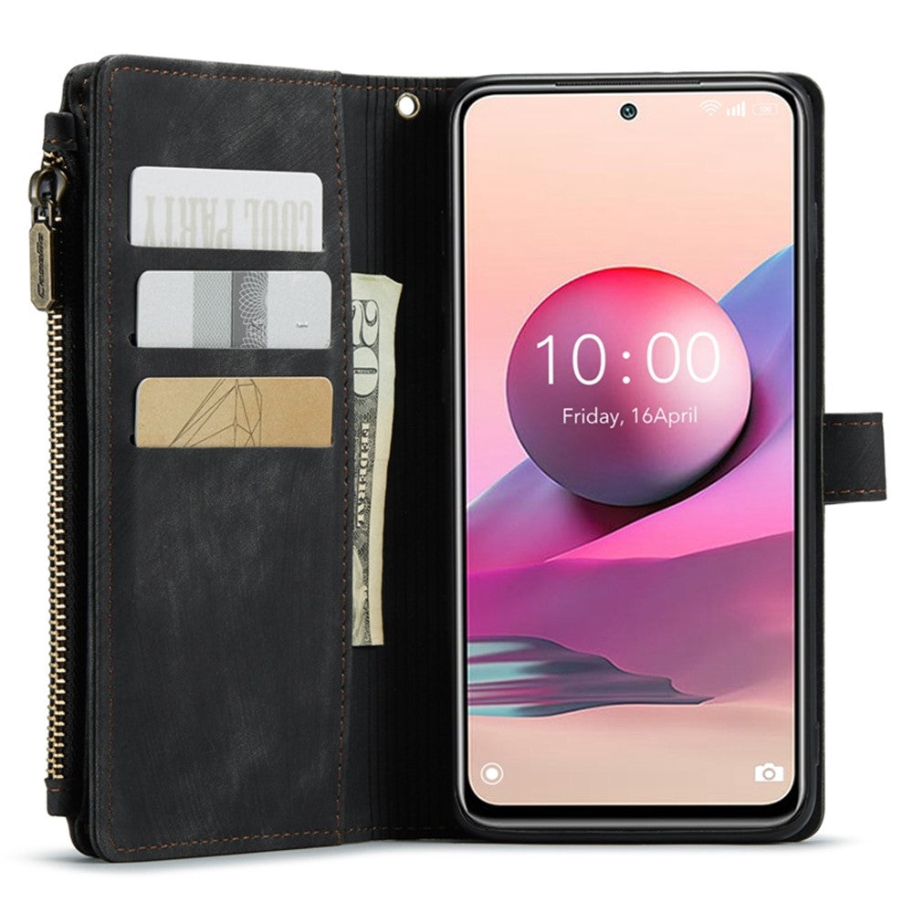 For Xiaomi Poco M5s 4G / Redmi Note 10 4G / Redmi Note 10S 4G Phone Cases with Strap CASEME C30 Zipper Multiple Card Holder PU Leather Cover