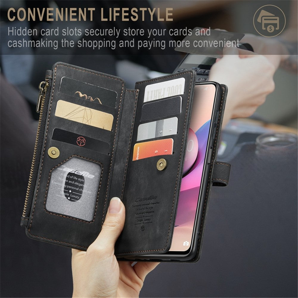 For Xiaomi Poco M5s 4G / Redmi Note 10 4G / Redmi Note 10S 4G Phone Cases with Strap CASEME C30 Zipper Multiple Card Holder PU Leather Cover