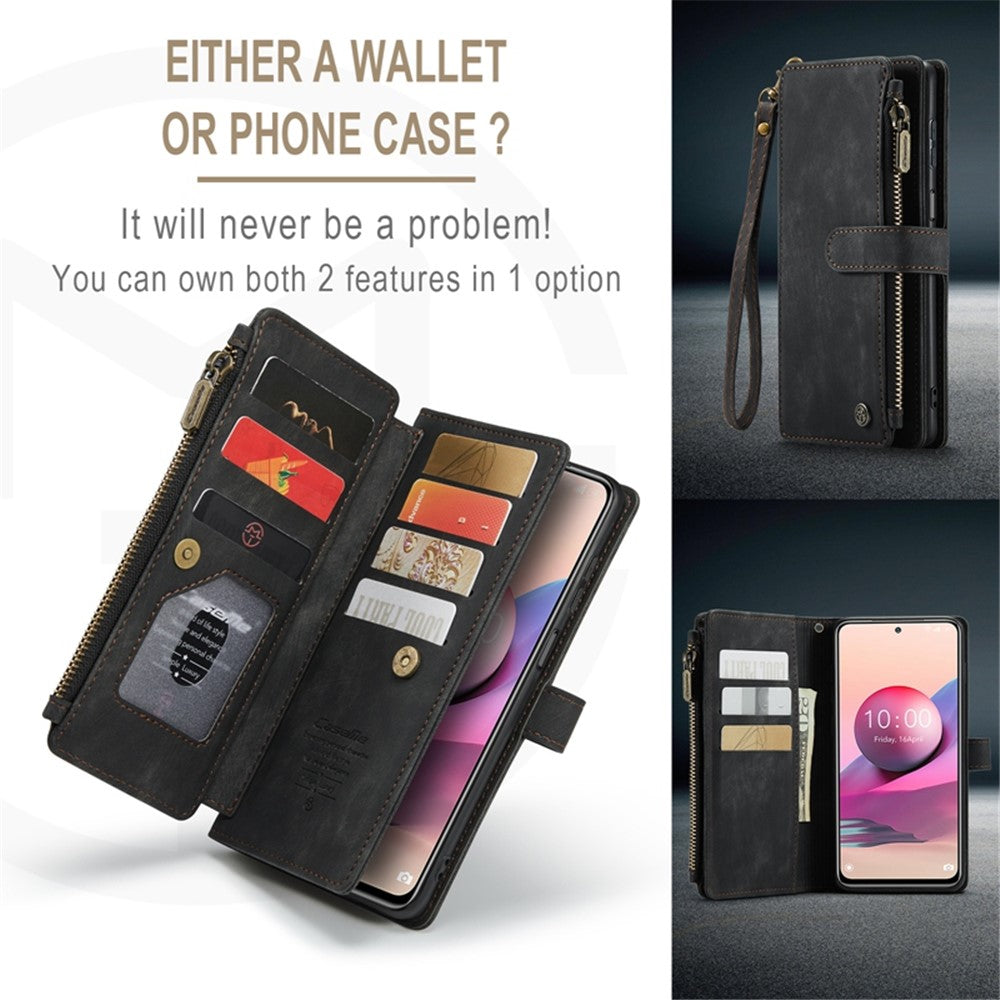 For Xiaomi Poco M5s 4G / Redmi Note 10 4G / Redmi Note 10S 4G Phone Cases with Strap CASEME C30 Zipper Multiple Card Holder PU Leather Cover