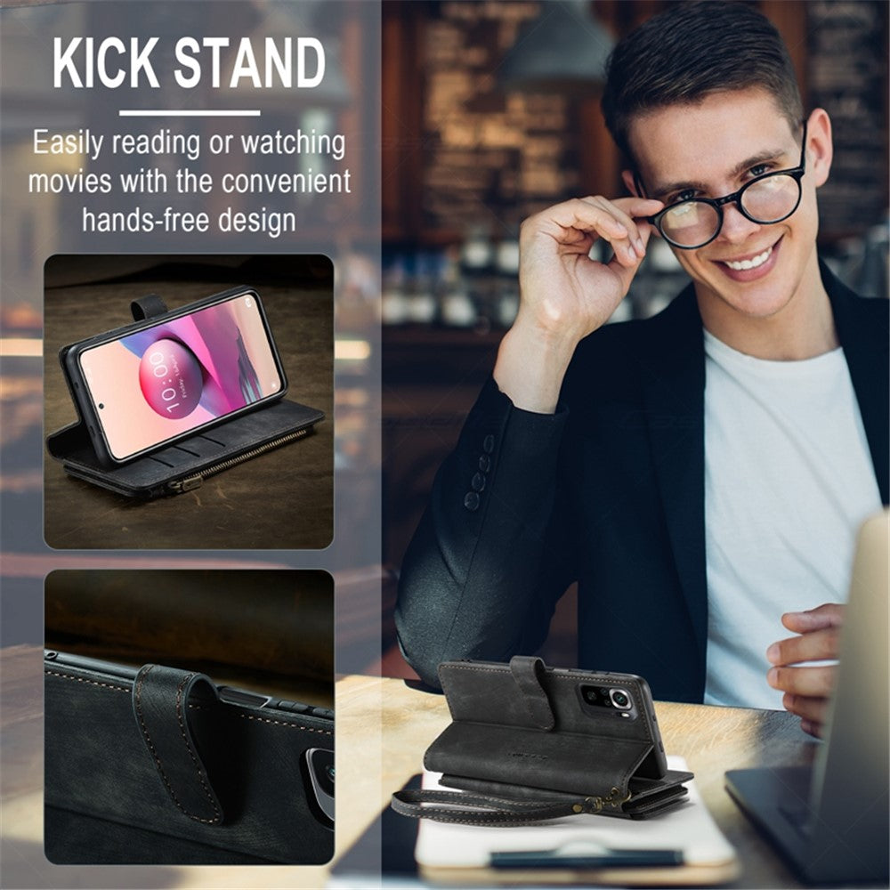 For Xiaomi Poco M5s 4G / Redmi Note 10 4G / Redmi Note 10S 4G Phone Cases with Strap CASEME C30 Zipper Multiple Card Holder PU Leather Cover