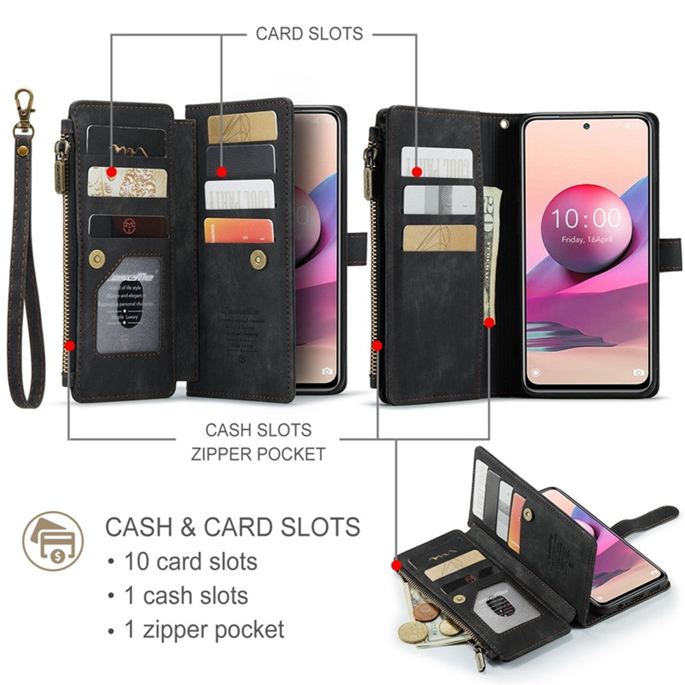 For Xiaomi Poco M5s 4G / Redmi Note 10 4G / Redmi Note 10S 4G Phone Cases with Strap CASEME C30 Zipper Multiple Card Holder PU Leather Cover