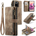 For Xiaomi Poco M5s 4G / Redmi Note 10 4G / Redmi Note 10S 4G Phone Cases with Strap CASEME C30 Zipper Multiple Card Holder PU Leather Cover