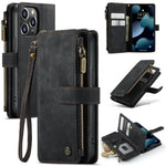 For iPhone 13 Pro Max Phone Cases with Strap CASEME C30 Zipper Multiple Card Holder PU Leather Cover