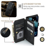 For iPhone 13 Pro Max Phone Cases with Strap CASEME C30 Zipper Multiple Card Holder PU Leather Cover