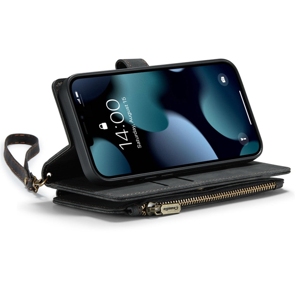 For iPhone 13 Pro Max Phone Cases with Strap CASEME C30 Zipper Multiple Card Holder PU Leather Cover