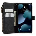 For iPhone 13 Pro Max Phone Cases with Strap CASEME C30 Zipper Multiple Card Holder PU Leather Cover